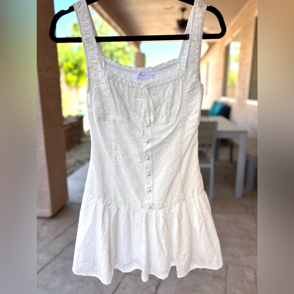 Eyelet Ruffle Hem White Minidress